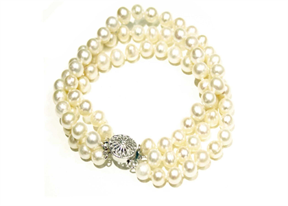 Rhodium Plated Womens Pearl Bracelet